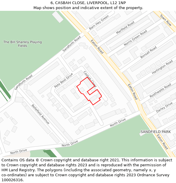 6, CASBAH CLOSE, LIVERPOOL, L12 1NP: Location map and indicative extent of plot
