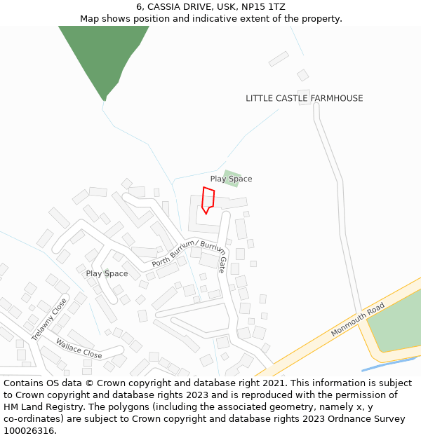 6, CASSIA DRIVE, USK, NP15 1TZ: Location map and indicative extent of plot