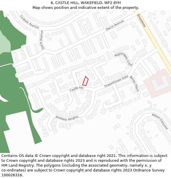 6, CASTLE HILL, WAKEFIELD, WF2 8YH: Location map and indicative extent of plot