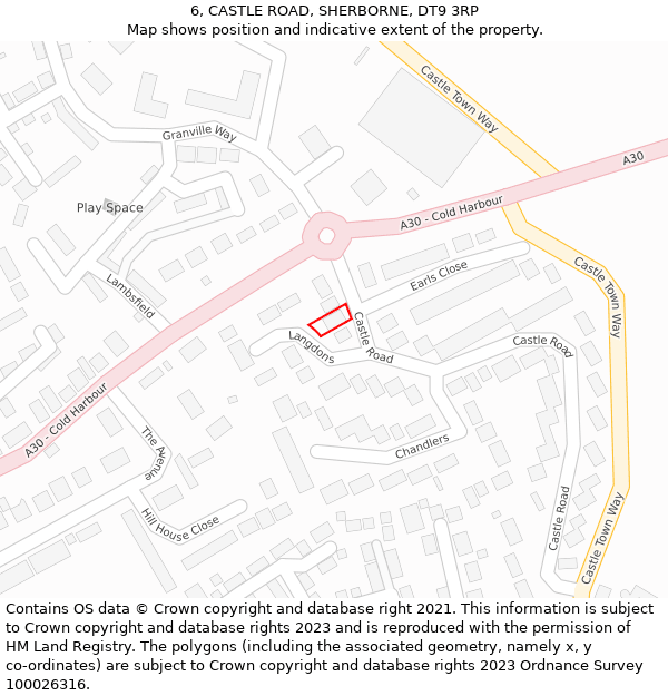 6, CASTLE ROAD, SHERBORNE, DT9 3RP: Location map and indicative extent of plot