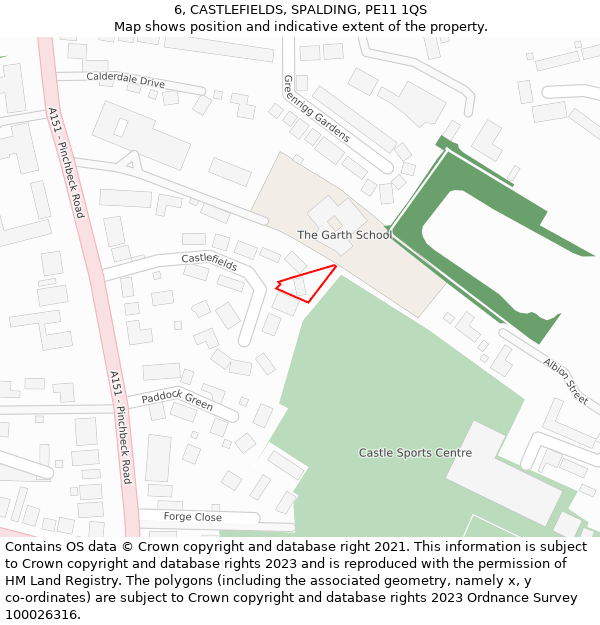 6, CASTLEFIELDS, SPALDING, PE11 1QS: Location map and indicative extent of plot