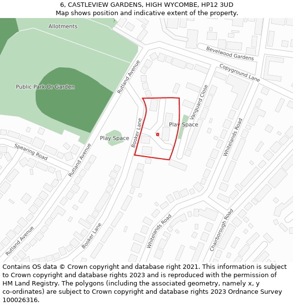 6, CASTLEVIEW GARDENS, HIGH WYCOMBE, HP12 3UD: Location map and indicative extent of plot