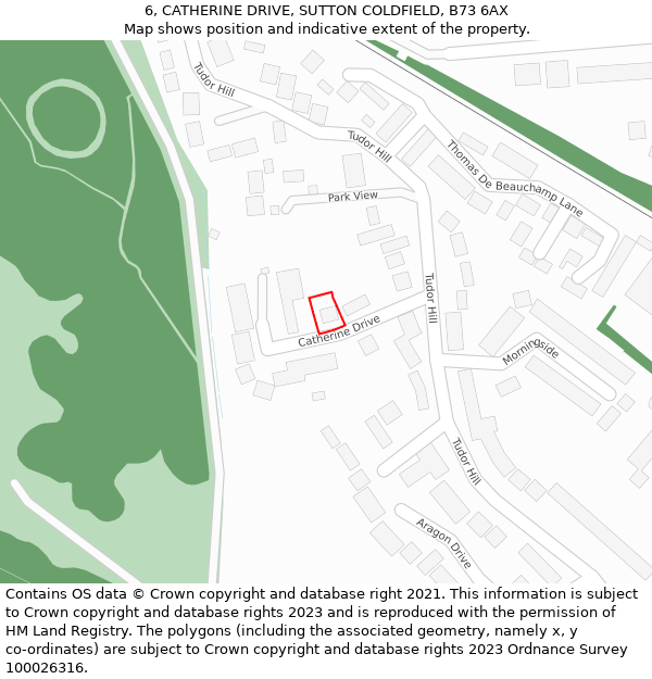 6, CATHERINE DRIVE, SUTTON COLDFIELD, B73 6AX: Location map and indicative extent of plot