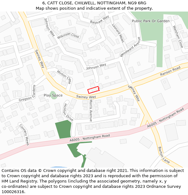 6, CATT CLOSE, CHILWELL, NOTTINGHAM, NG9 6RG: Location map and indicative extent of plot