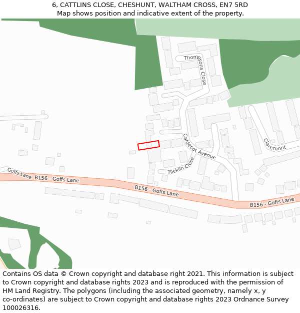 6, CATTLINS CLOSE, CHESHUNT, WALTHAM CROSS, EN7 5RD: Location map and indicative extent of plot