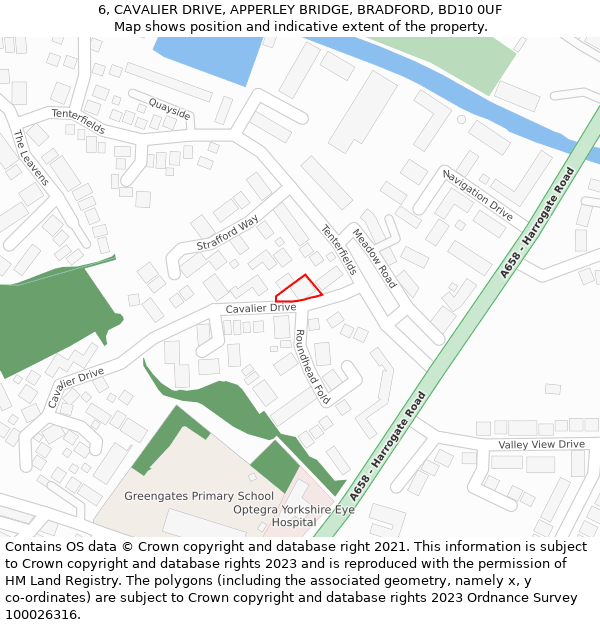 6, CAVALIER DRIVE, APPERLEY BRIDGE, BRADFORD, BD10 0UF: Location map and indicative extent of plot