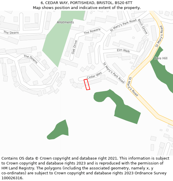 6, CEDAR WAY, PORTISHEAD, BRISTOL, BS20 6TT: Location map and indicative extent of plot