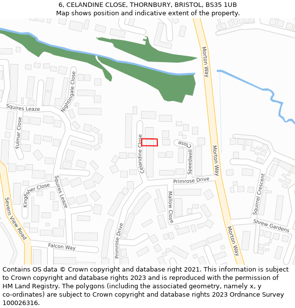 6, CELANDINE CLOSE, THORNBURY, BRISTOL, BS35 1UB: Location map and indicative extent of plot