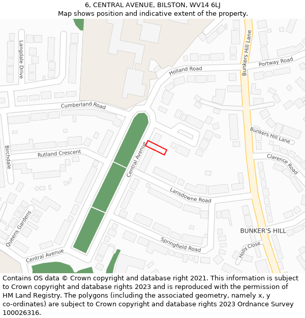 6, CENTRAL AVENUE, BILSTON, WV14 6LJ: Location map and indicative extent of plot