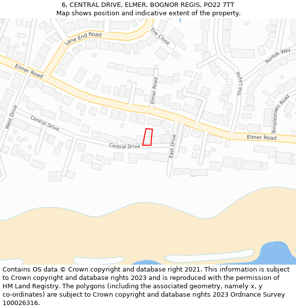 6, CENTRAL DRIVE, ELMER, BOGNOR REGIS, PO22 7TT: Location map and indicative extent of plot