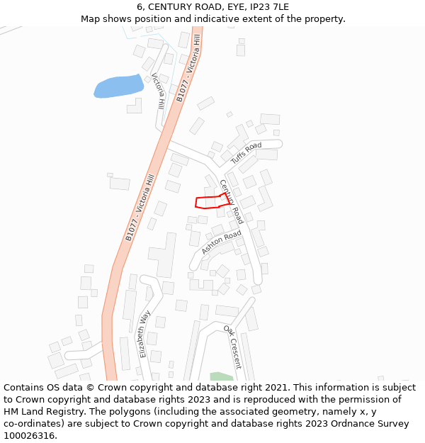 6, CENTURY ROAD, EYE, IP23 7LE: Location map and indicative extent of plot