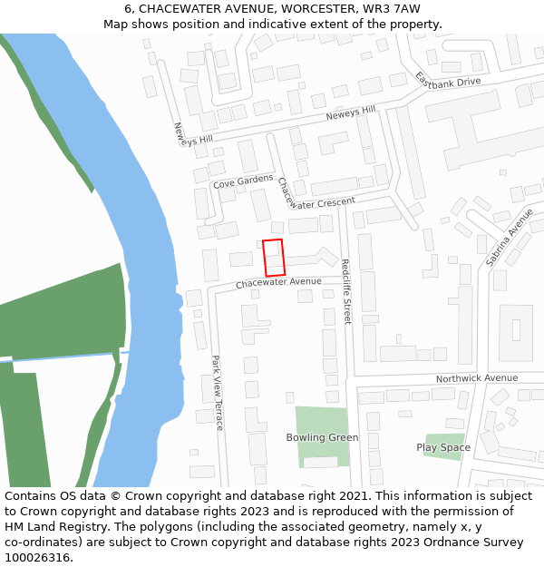 6, CHACEWATER AVENUE, WORCESTER, WR3 7AW: Location map and indicative extent of plot