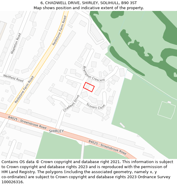 6, CHADWELL DRIVE, SHIRLEY, SOLIHULL, B90 3ST: Location map and indicative extent of plot