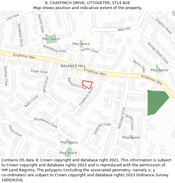 6, CHAFFINCH DRIVE, UTTOXETER, ST14 8UE: Location map and indicative extent of plot