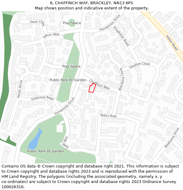 6, CHAFFINCH WAY, BRACKLEY, NN13 6PS: Location map and indicative extent of plot