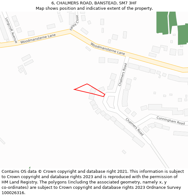 6, CHALMERS ROAD, BANSTEAD, SM7 3HF: Location map and indicative extent of plot