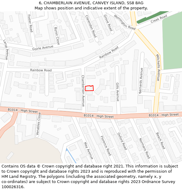 6, CHAMBERLAIN AVENUE, CANVEY ISLAND, SS8 8AG: Location map and indicative extent of plot