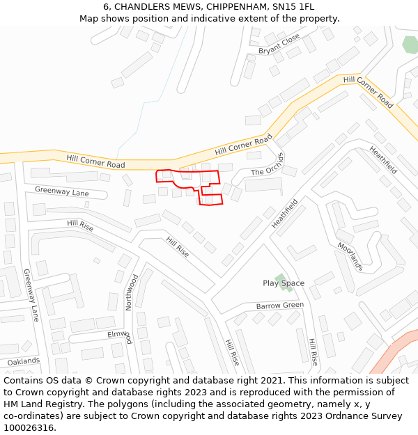 6, CHANDLERS MEWS, CHIPPENHAM, SN15 1FL: Location map and indicative extent of plot