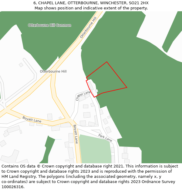 6, CHAPEL LANE, OTTERBOURNE, WINCHESTER, SO21 2HX: Location map and indicative extent of plot
