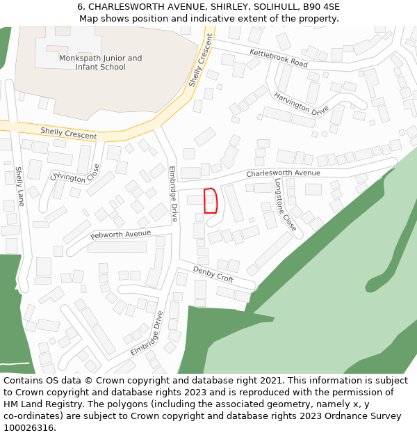 6, CHARLESWORTH AVENUE, SHIRLEY, SOLIHULL, B90 4SE: Location map and indicative extent of plot