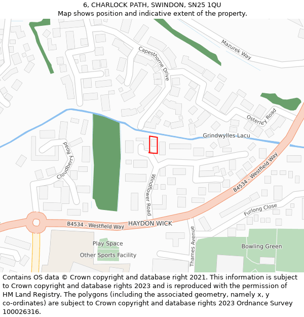 6, CHARLOCK PATH, SWINDON, SN25 1QU: Location map and indicative extent of plot
