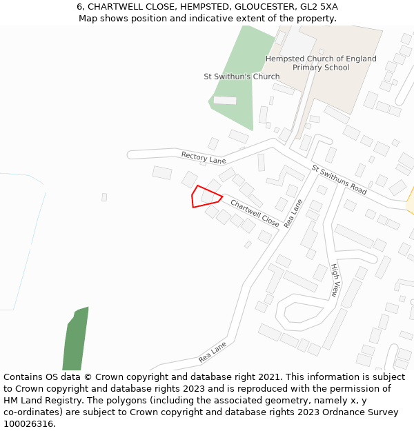 6, CHARTWELL CLOSE, HEMPSTED, GLOUCESTER, GL2 5XA: Location map and indicative extent of plot