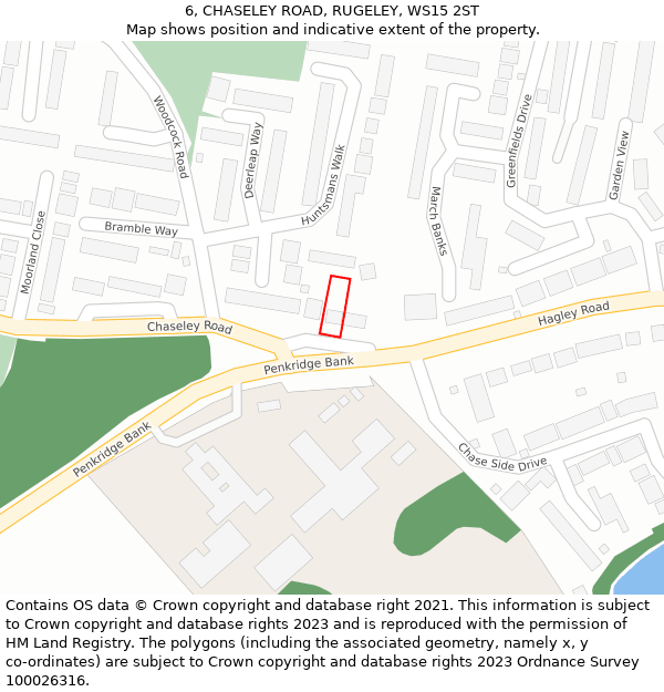 6, CHASELEY ROAD, RUGELEY, WS15 2ST: Location map and indicative extent of plot