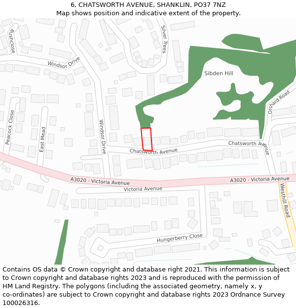 6, CHATSWORTH AVENUE, SHANKLIN, PO37 7NZ: Location map and indicative extent of plot