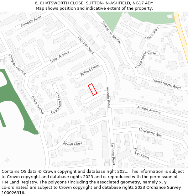 6, CHATSWORTH CLOSE, SUTTON-IN-ASHFIELD, NG17 4DY: Location map and indicative extent of plot