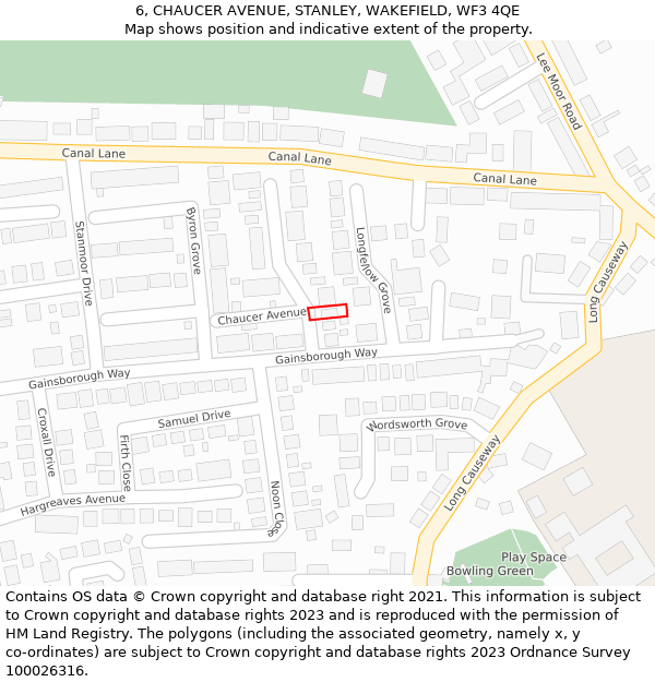 6, CHAUCER AVENUE, STANLEY, WAKEFIELD, WF3 4QE: Location map and indicative extent of plot