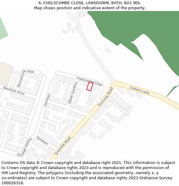 6, CHELSCOMBE CLOSE, LANSDOWN, BATH, BA1 9DL: Location map and indicative extent of plot