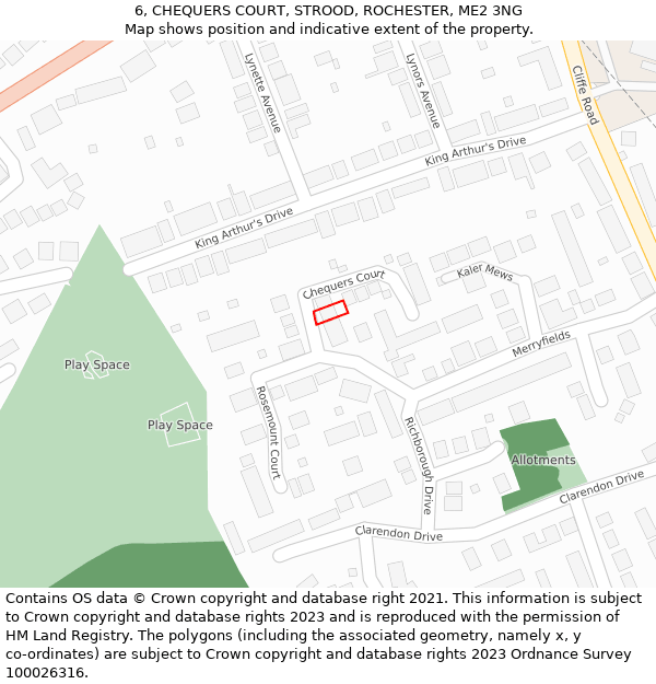 6, CHEQUERS COURT, STROOD, ROCHESTER, ME2 3NG: Location map and indicative extent of plot