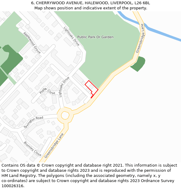 6, CHERRYWOOD AVENUE, HALEWOOD, LIVERPOOL, L26 6BL: Location map and indicative extent of plot