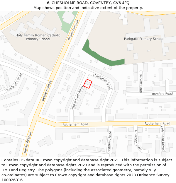 6, CHESHOLME ROAD, COVENTRY, CV6 4FQ: Location map and indicative extent of plot