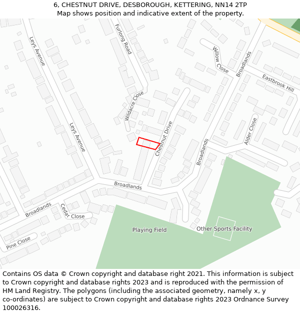 6, CHESTNUT DRIVE, DESBOROUGH, KETTERING, NN14 2TP: Location map and indicative extent of plot