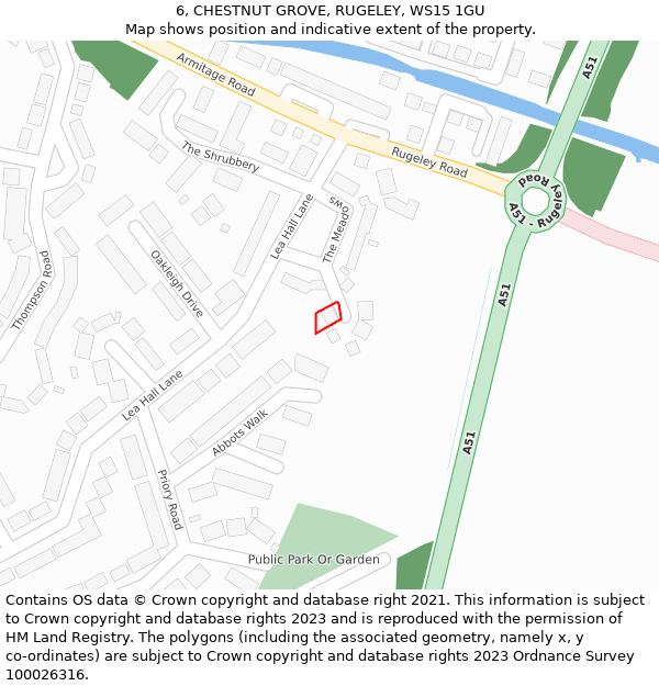 6, CHESTNUT GROVE, RUGELEY, WS15 1GU: Location map and indicative extent of plot