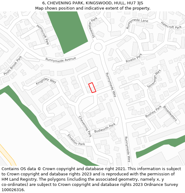 6, CHEVENING PARK, KINGSWOOD, HULL, HU7 3JS: Location map and indicative extent of plot