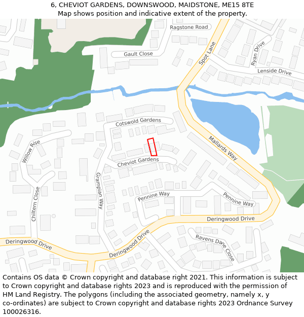 6, CHEVIOT GARDENS, DOWNSWOOD, MAIDSTONE, ME15 8TE: Location map and indicative extent of plot