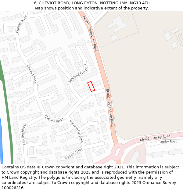 6, CHEVIOT ROAD, LONG EATON, NOTTINGHAM, NG10 4FU: Location map and indicative extent of plot