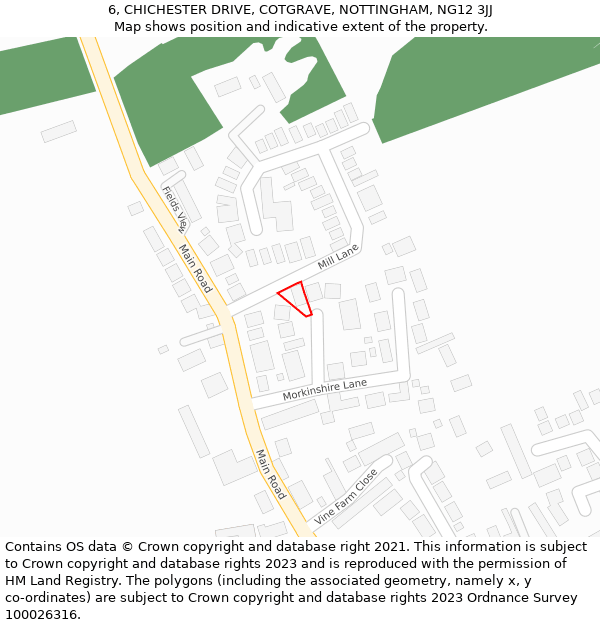 6, CHICHESTER DRIVE, COTGRAVE, NOTTINGHAM, NG12 3JJ: Location map and indicative extent of plot