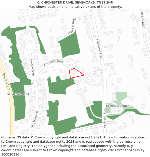 6, CHICHESTER DRIVE, SEVENOAKS, TN13 2NR: Location map and indicative extent of plot