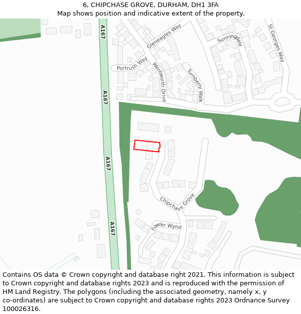 6, CHIPCHASE GROVE, DURHAM, DH1 3FA: Location map and indicative extent of plot