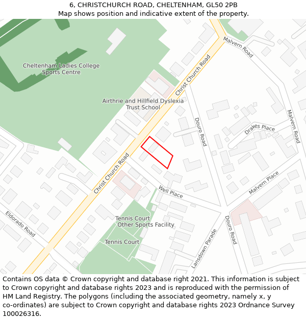 6, CHRISTCHURCH ROAD, CHELTENHAM, GL50 2PB: Location map and indicative extent of plot
