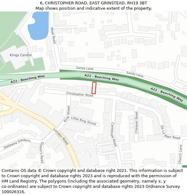 6, CHRISTOPHER ROAD, EAST GRINSTEAD, RH19 3BT: Location map and indicative extent of plot