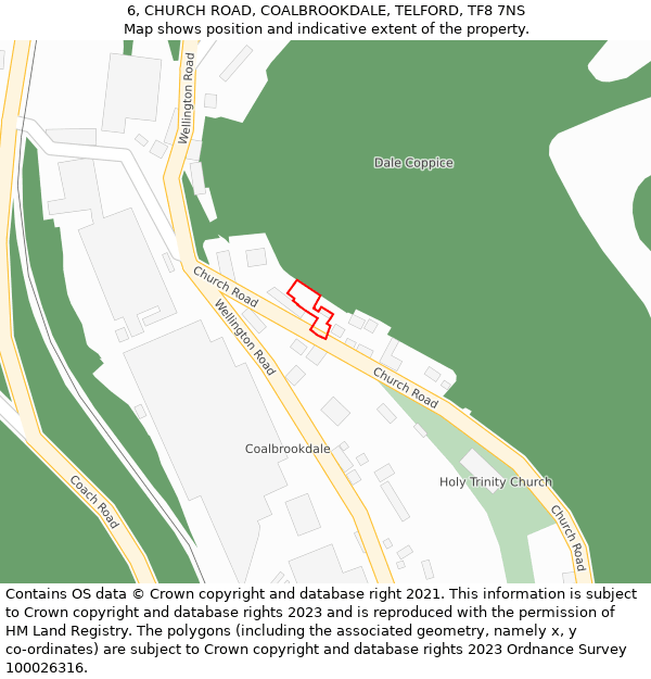 6, CHURCH ROAD, COALBROOKDALE, TELFORD, TF8 7NS: Location map and indicative extent of plot