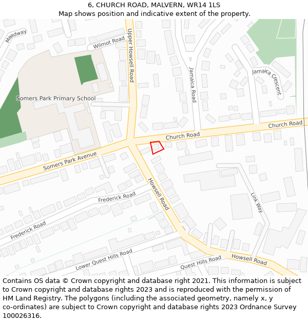 6, CHURCH ROAD, MALVERN, WR14 1LS: Location map and indicative extent of plot