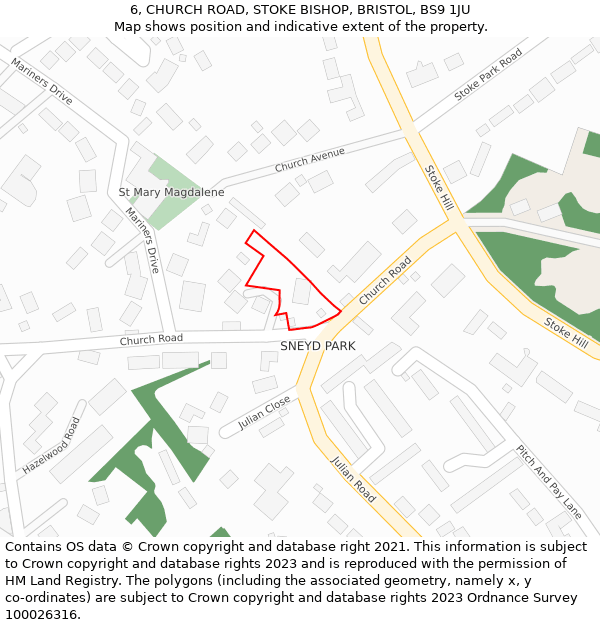 6, CHURCH ROAD, STOKE BISHOP, BRISTOL, BS9 1JU: Location map and indicative extent of plot