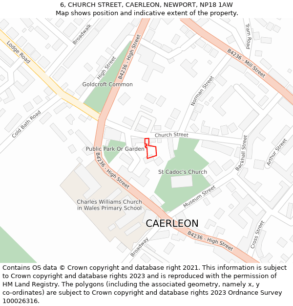 6, CHURCH STREET, CAERLEON, NEWPORT, NP18 1AW: Location map and indicative extent of plot
