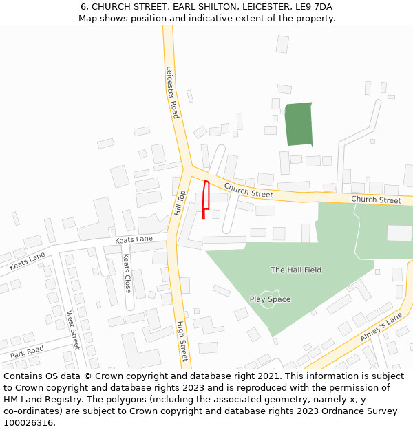 6, CHURCH STREET, EARL SHILTON, LEICESTER, LE9 7DA: Location map and indicative extent of plot