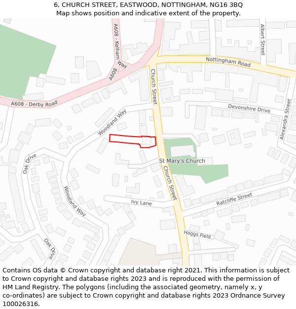 6, CHURCH STREET, EASTWOOD, NOTTINGHAM, NG16 3BQ: Location map and indicative extent of plot